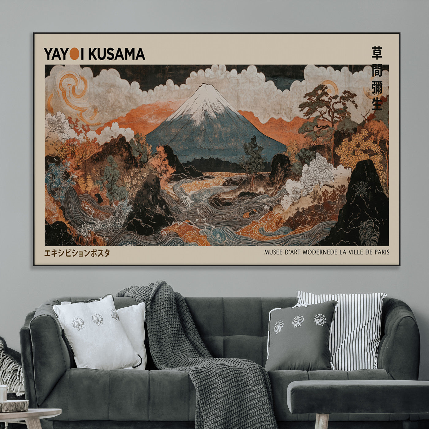 50869156-MGV-CV-36X24-Vintage Japanese Mt Fuji Wall Art – Traditional Ukiyo-e Style Landscape with Flowing River, Oriental Mountain Poster, Asian Home