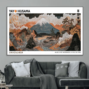 72914781-MGV-CV-36X24-Japanese Mt Fuji Wall Art – Traditional Ukiyo-e Inspired Landscape with River & Clouds, Vintage Asian Mountain Poster, Oriental