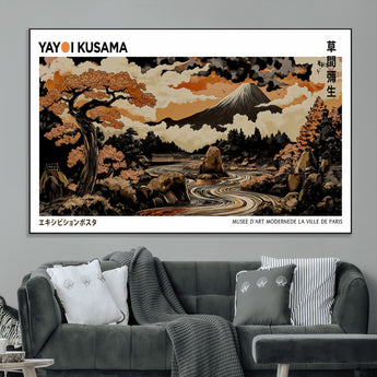 96372548-MGV-CV-36X24-Japanese Landscape Wall Art Print – Mt. Fuji Poster with Bonsai Tree & River, Ukiyo-e Inspired Modern Japanese Artwork, Autumn