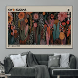 28344895-MGV-CV-36X24-Dark Floral Abstract Wall Art Poster – Modern Botanical Canvas Print with Beige Border, Kusama Inspired Boho Flower Painting,