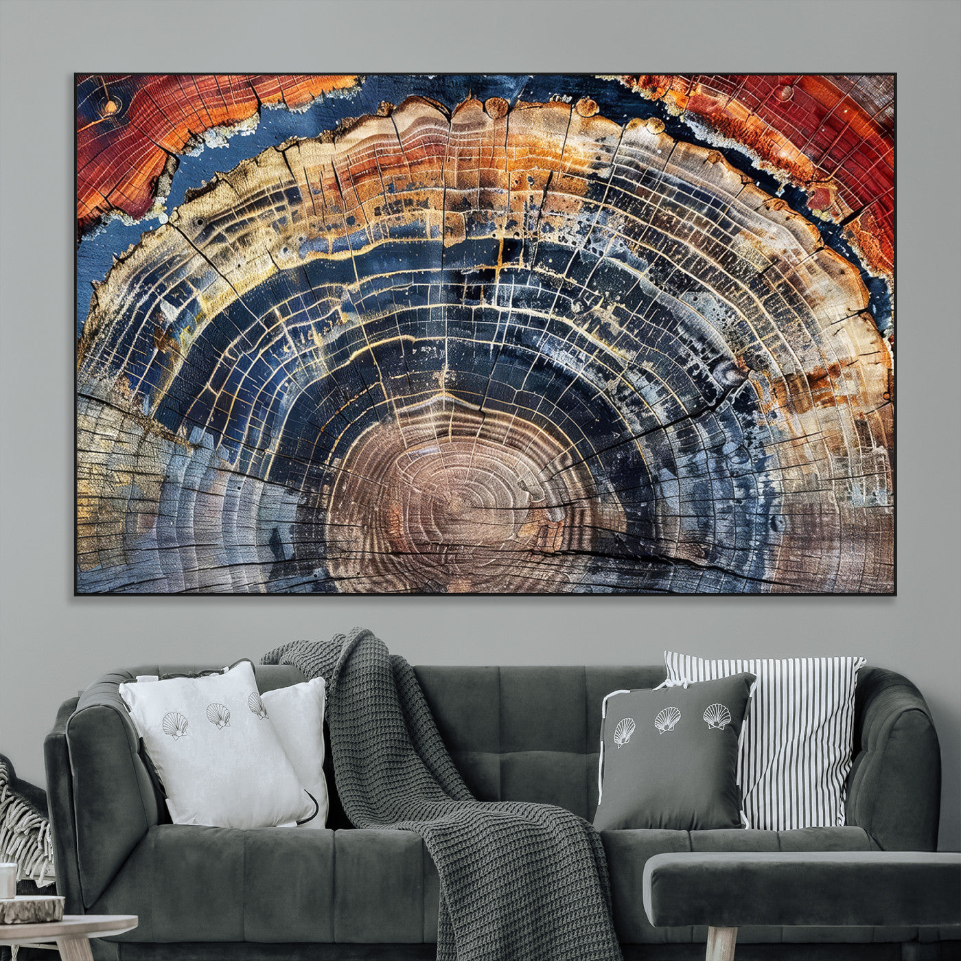 38987581-MGV-CV-36X24-Tree Ring Art Wall Art Canvas Print, Framed Rustic Wall Decor Art Picture Print, Nature Grain Print Perfect Modern Rustic Decor