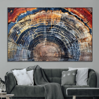 38987581-MGV-CV-36X24-Tree Ring Art Wall Art Canvas Print, Framed Rustic Wall Decor Art Picture Print, Nature Grain Print Perfect Modern Rustic Decor
