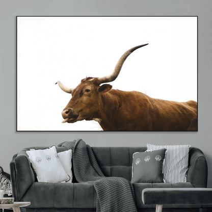 62566114-MGV-CV-36X24-Longhorn Cow Art Wall Art Canvas Print, Framed Rustic Animal Decor Art Picture Print, Texas Bull Photo Perfect Rustic Farmhouse