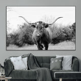 97280319-MGV-CV-36X24-Longhorn Photography Wall Art Canvas Print, Framed Western Cow Decor Art Picture Print, Texas Ranch Style Perfect Rustic Farmhouse