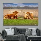 97244565-MGV-CV-36X24-Longhorn Duo Wall Art Canvas Print, Framed Cozy Ranch Vibes Art Picture Print, Western Ranch Decor Perfect Rustic Farmhouse Decor