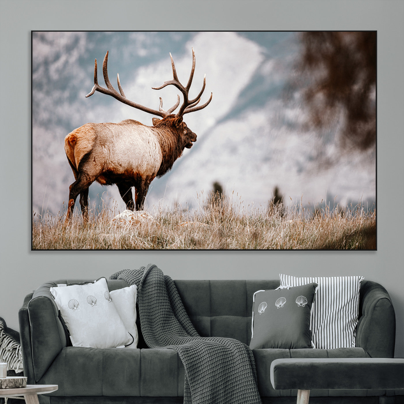 70489411-MGV-CV-36X24-Elk Photography Wall Art Canvas Print, Framed Mountain Wildlife Art Picture Print, Rustic Nature Decor Perfect Rustic Lodge Decor