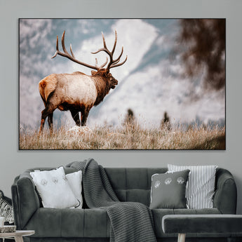 70489411-MGV-CV-36X24-Elk Photography Wall Art Canvas Print, Framed Mountain Wildlife Art Picture Print, Rustic Nature Decor Perfect Rustic Lodge Decor