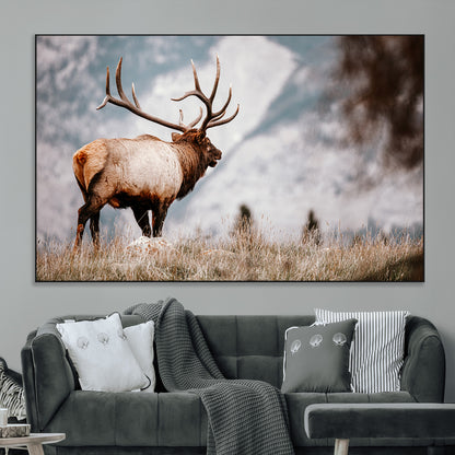 70489411-MGV-CV-36X24-Elk Photography Wall Art Canvas Print, Framed Mountain Wildlife Art Picture Print, Rustic Nature Decor Perfect Rustic Lodge Decor