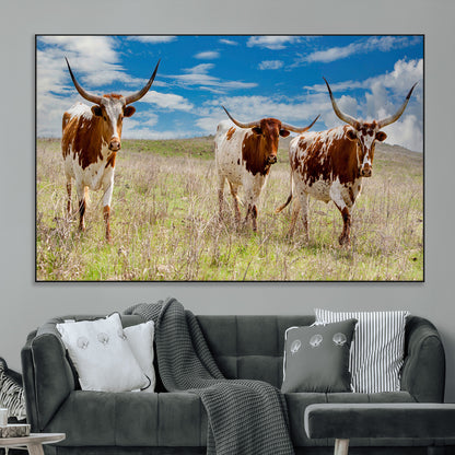 58099948-MGV-CV-36X24-Texas Longhorn Wall Art Canvas Print, Framed Western Decor Art Picture Print, Rustic Farmhouse Perfect Western Farmhouse Decor