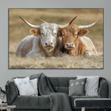 53388593-MGV-CV-36X24-Cow Photography Wall Art Canvas Print, Framed Rustic Animal Decor Art Picture Print, Texas Cow Pair Perfect Western Farmhouse
