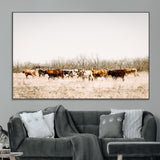 12454132-MGV-CV-36X24-Cow Herd Photography Wall Art Canvas Print, Framed Rustic Farmhouse Decor Art Picture Print, Western Ranch Style Perfect Rustic