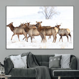 68738684-MGV-CV-36X24-Winter Elk Scene Wall Art Canvas Print, Framed Wildlife Photography Art Picture Print, Snowy Deer Decor Perfect Rustic Lodge Decor