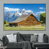 75948467-MGV-CV-36X24-Mountain Barn Scene Wall Art Canvas Print, Framed Rustic Farmhouse Style Art Picture Print, Country Cabin Decor Perfect Rustic
