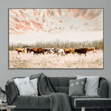 43704663-MGV-CV-36X24-Country Cow Herd Wall Art Canvas Print, Framed Farmhouse Cattle Scene Art Picture Print, Rustic Ranch Decor Perfect Rustic