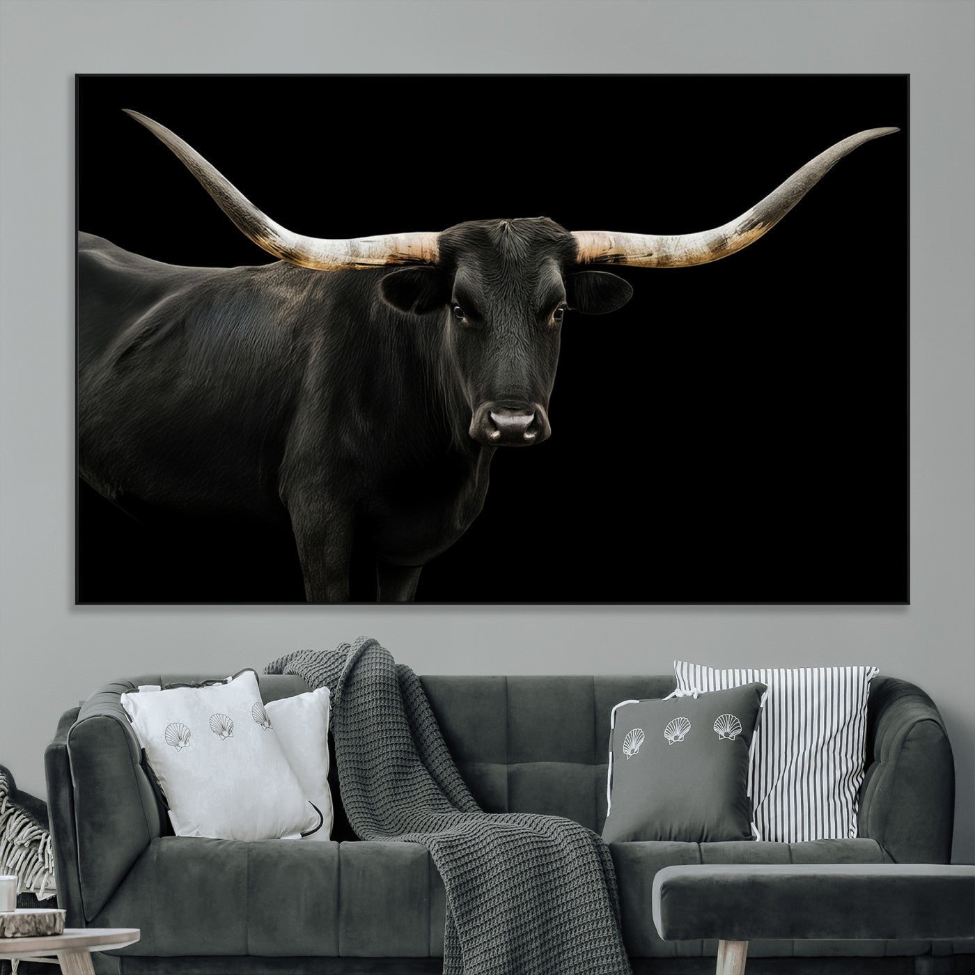 23572907-MGV-CV-36X24-Texas Longhorn Wall Art Canvas Print, Framed Rustic Western Decor Art Picture Print, Farmhouse Animal Perfect Modern Western