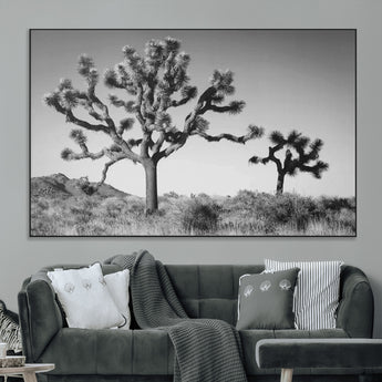 93692513-MGV-CV-36X24-Joshua Tree Wall Art Canvas Print, Framed Monochrome Desert Art Picture Print, Minimalist Nature Scene Perfect Southwestern