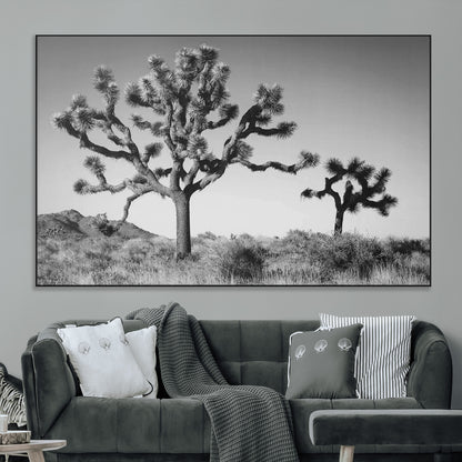 93692513-MGV-CV-36X24-Joshua Tree Wall Art Canvas Print, Framed Monochrome Desert Art Picture Print, Minimalist Nature Scene Perfect Southwestern
