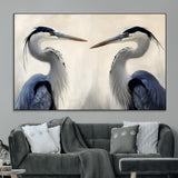 18230556-MGV-CV-36X24-Blue Heron Pair Wall Art Canvas Print, Framed Coastal Bird Theme Art Picture Print, Tranquil Wildlife Scene Perfect Coastal