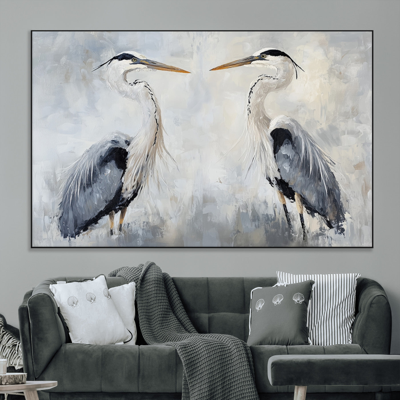 90806932-MGV-CV-36X24-Heron Wall Art Wall Art Canvas Print, Framed Bird Canvas Decor Art Picture Print, Nature Inspired Perfect Coastal Minimalist Decor