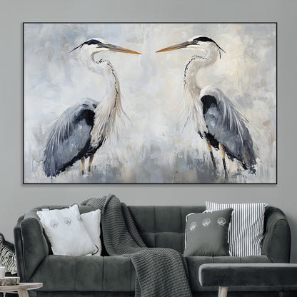 90806932-MGV-CV-36X24-Heron Wall Art Wall Art Canvas Print, Framed Bird Canvas Decor Art Picture Print, Nature Inspired Perfect Coastal Minimalist Decor