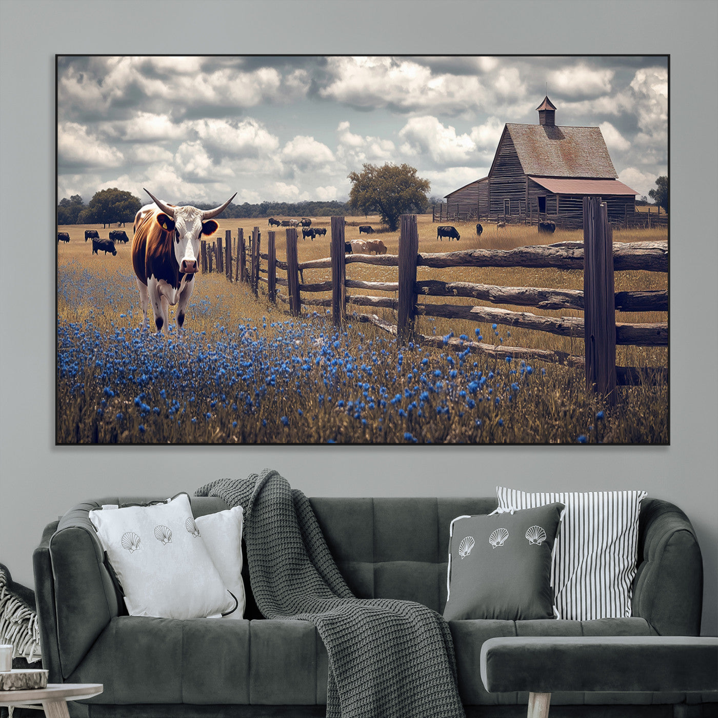22296025-MGV-CV-36X24-Texas Longhorn Canvas Wall Art Canvas Print, Framed Rustic Barn Wall Art Art Picture Print, Farmhouse Cow Decor Perfect Rustic