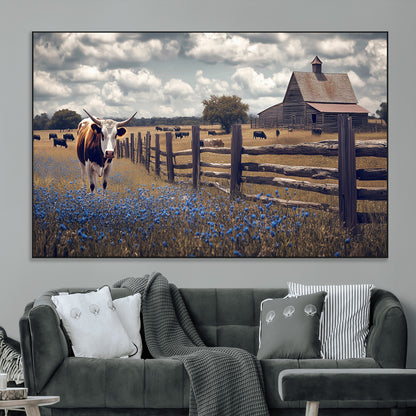 22296025-MGV-CV-36X24-Texas Longhorn Canvas Wall Art Canvas Print, Framed Rustic Barn Wall Art Art Picture Print, Farmhouse Cow Decor Perfect Rustic