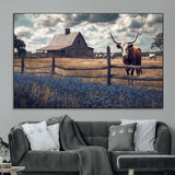 51092814-MGV-CV-36X24-Texas Longhorn Wall Art Wall Art Canvas Print, Framed Rustic Barn Canvas Art Picture Print, Farmhouse Cow Decor Perfect Rustic