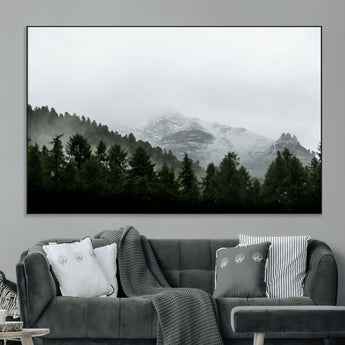 55968349-SEG-FC-51X34_Oversize_Oversize-Misty Mountains Wall Art Canvas Print, Framed Foggy Forest Art Picture Print, Snowy Peaks Perfect Moody Wilderness Decor Artwork