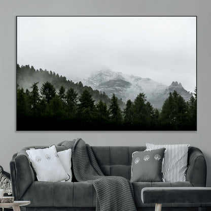 55968349-SEG-FC-51X34_Oversize_Oversize-Misty Mountains Wall Art Canvas Print, Framed Foggy Forest Art Picture Print, Snowy Peaks Perfect Moody Wilderness Decor Artwork