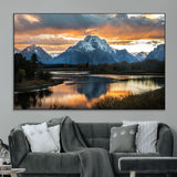 14130176-MGV-CV-36X24-Mountain Sunset Wall Art Canvas Print, Framed Alpine Wilderness Art Picture Print, Golden Hour Perfect Rustic Wilderness Decor