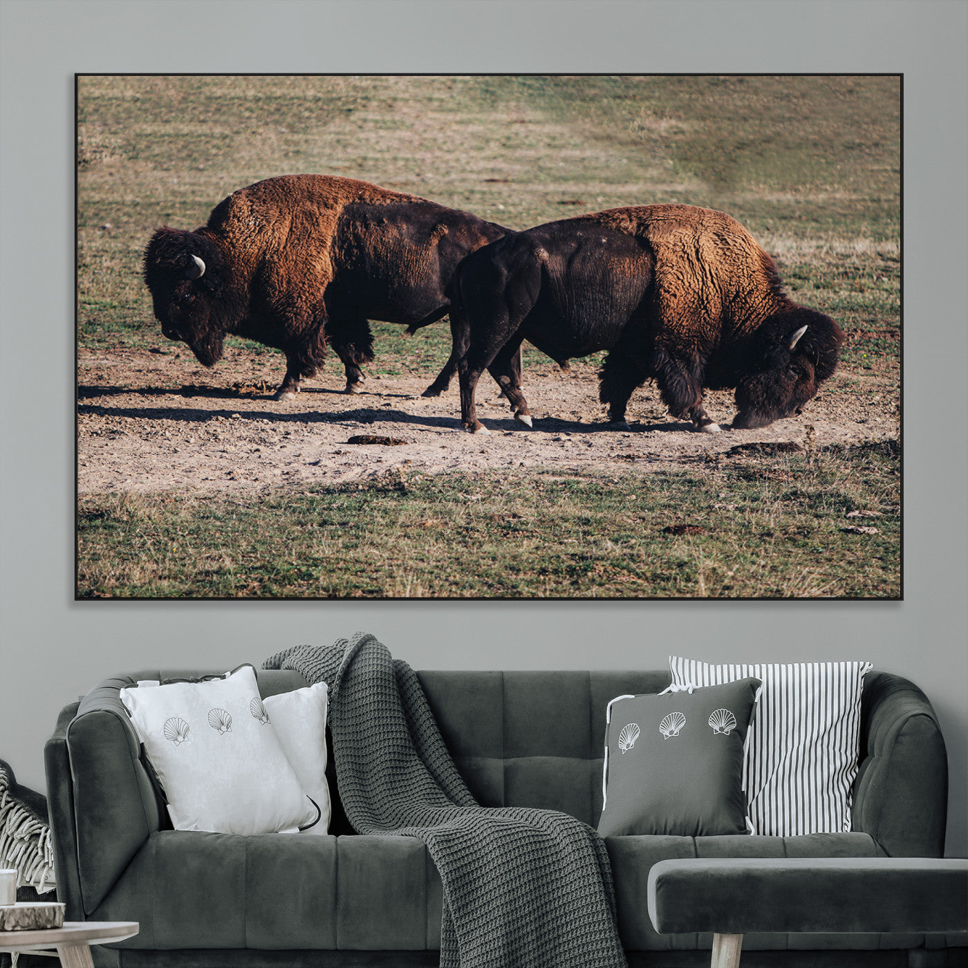58141885-MGV-CV-36X24-Bison Photography Wall Art Canvas Print, Framed Western Wildlife Art Picture Print, Modern Ranch Perfect Western Rustic Decor