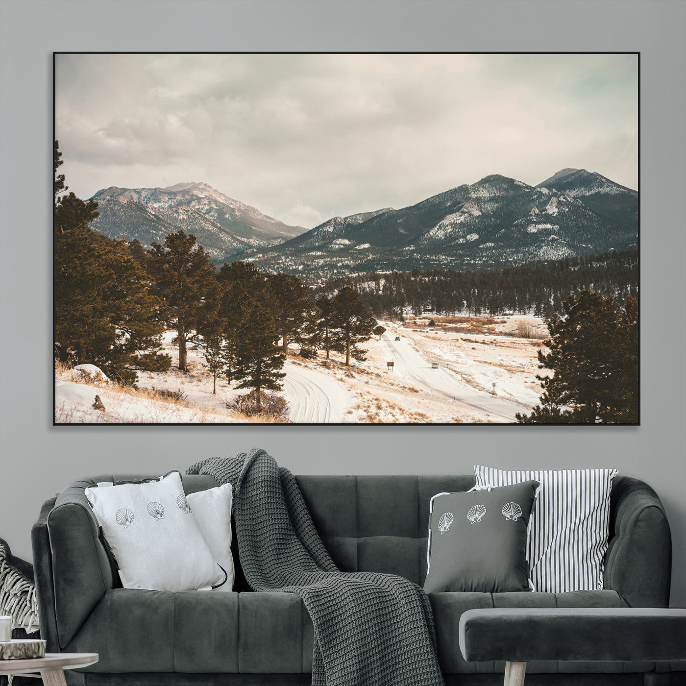 77311749-MGV-CV-36X24-Mountain Landscape Wall Art Canvas Print, Framed Snowy Peaks Art Picture Print, Alpine Aesthetic Perfect Rustic Winter Decor