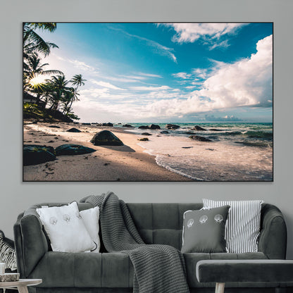 95301406-MGV-CV-36X24-Tropical Beach Wall Art Canvas Print, Framed Ocean Waves Art Picture Print, Relazxing Seascape Perfect Tropical Coastal Decor
