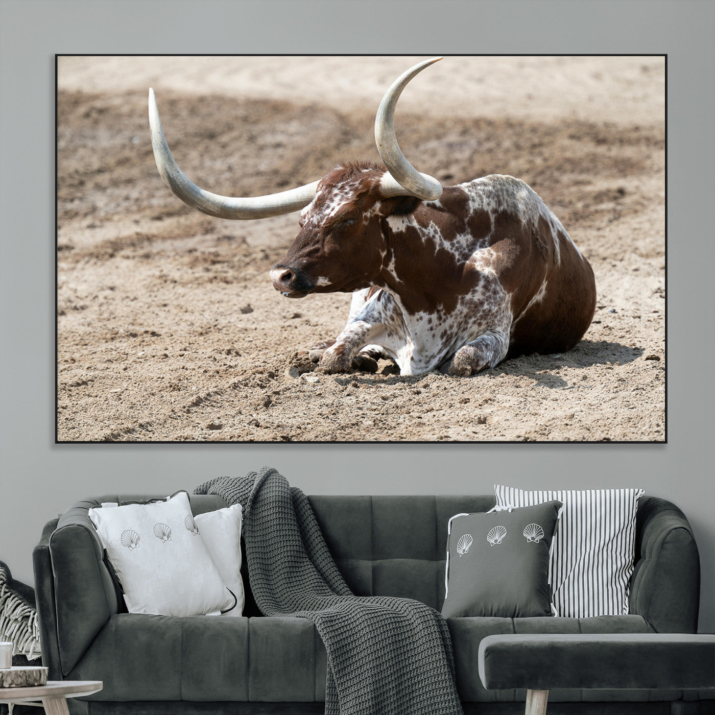 76549210-MGV-CV-36X24-Texas Longhorn Wall Art Canvas Print, Framed Country Living Art Picture Print, Farmhouse Aesthetic Perfect Western Rustic Decor