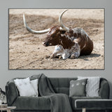 76549210-MGV-CV-36X24-Texas Longhorn Wall Art Canvas Print, Framed Country Living Art Picture Print, Farmhouse Aesthetic Perfect Western Rustic Decor