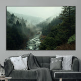 48497565-MGV-CV-36X24-Misty Forest Wall Art Canvas Print, Framed Foggy River Art Picture Print, Moody Landscape Perfect Moody Wilderness Decor Artwork