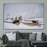 60308289-MGV-CV-36X24-Bison Wildlife Wall Art Canvas Print, Framed Snowy Prairie Art Picture Print, Western Landscape Perfect Rustic Winter Decor