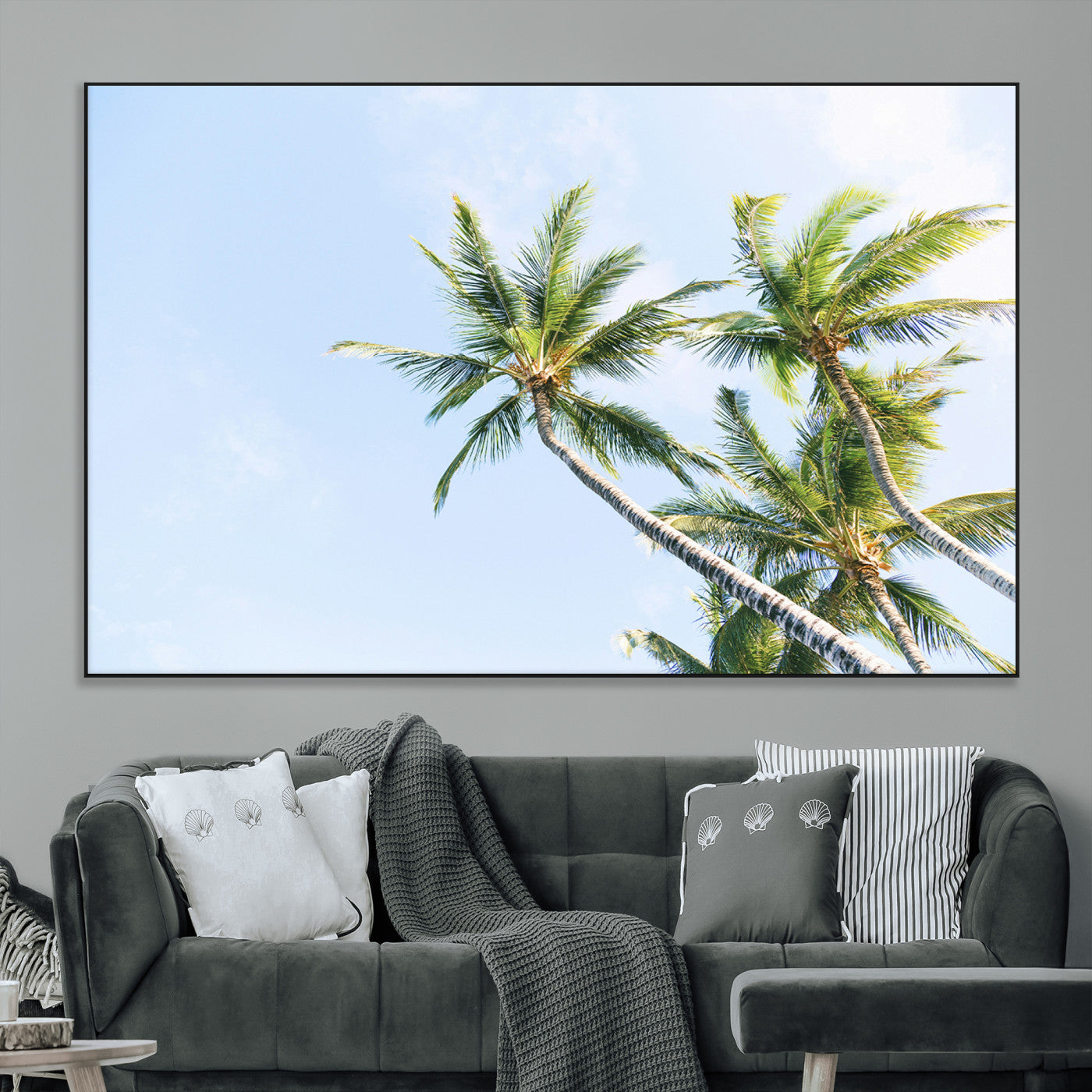 54719115-MGV-CV-36X24-Palm Trees Wall Art Canvas Print, Framed Tropical Aesthetic Art Picture Print, Coastal Serenity Perfect Tropical Minimalist Decor