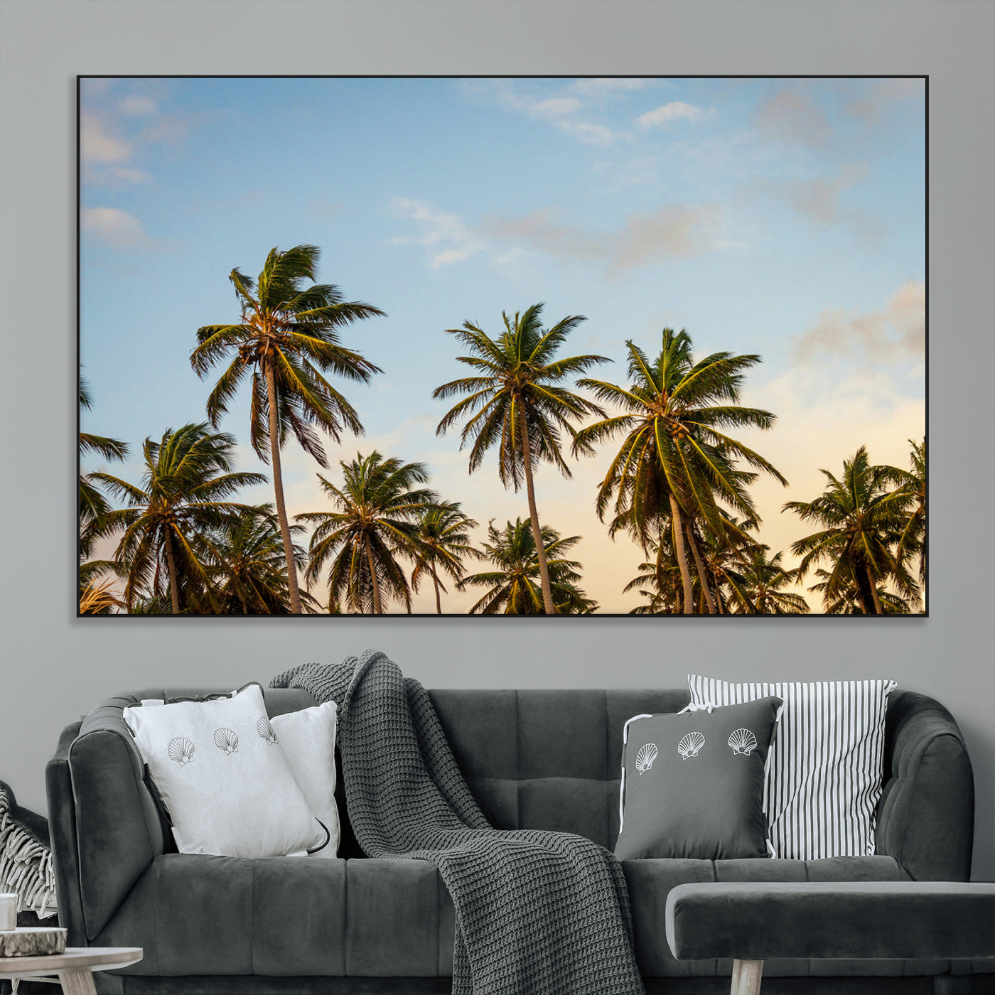 99033771-MGV-CV-36X24-Palm Trees Wall Art Canvas Print, Framed Tropical Vibes Art Picture Print, Coastal Sunset Perfect Coastal Boho Decor Artwork