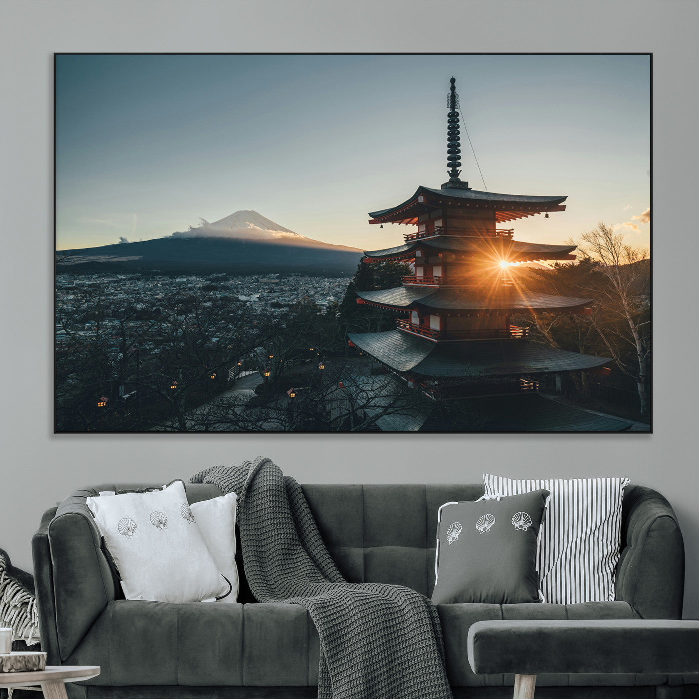 87729656-MGV-CV-36X24-Mount Fuji Wall Art Canvas Print, Framed Japan Travel Art Picture Print, Chureito Pagoda Perfect Zen Minimalism Decor Artwork
