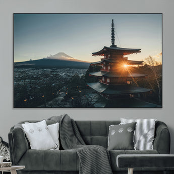 87729656-MGV-CV-36X24-Mount Fuji Wall Art Canvas Print, Framed Japan Travel Art Picture Print, Chureito Pagoda Perfect Zen Minimalism Decor Artwork