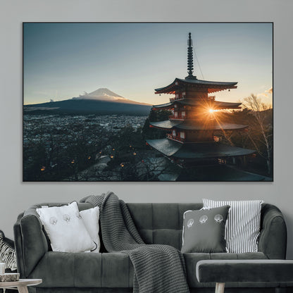 87729656-MGV-CV-36X24-Mount Fuji Wall Art Canvas Print, Framed Japan Travel Art Picture Print, Chureito Pagoda Perfect Zen Minimalism Decor Artwork