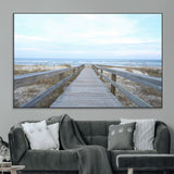 31602988-SEG-FC-51X34_Oversize_Oversize-Beach Boardwalk Wall Art Canvas Print, Framed Coastal Serenity Art Picture Print, Ocean View Perfect Coastal Minimalist Decor