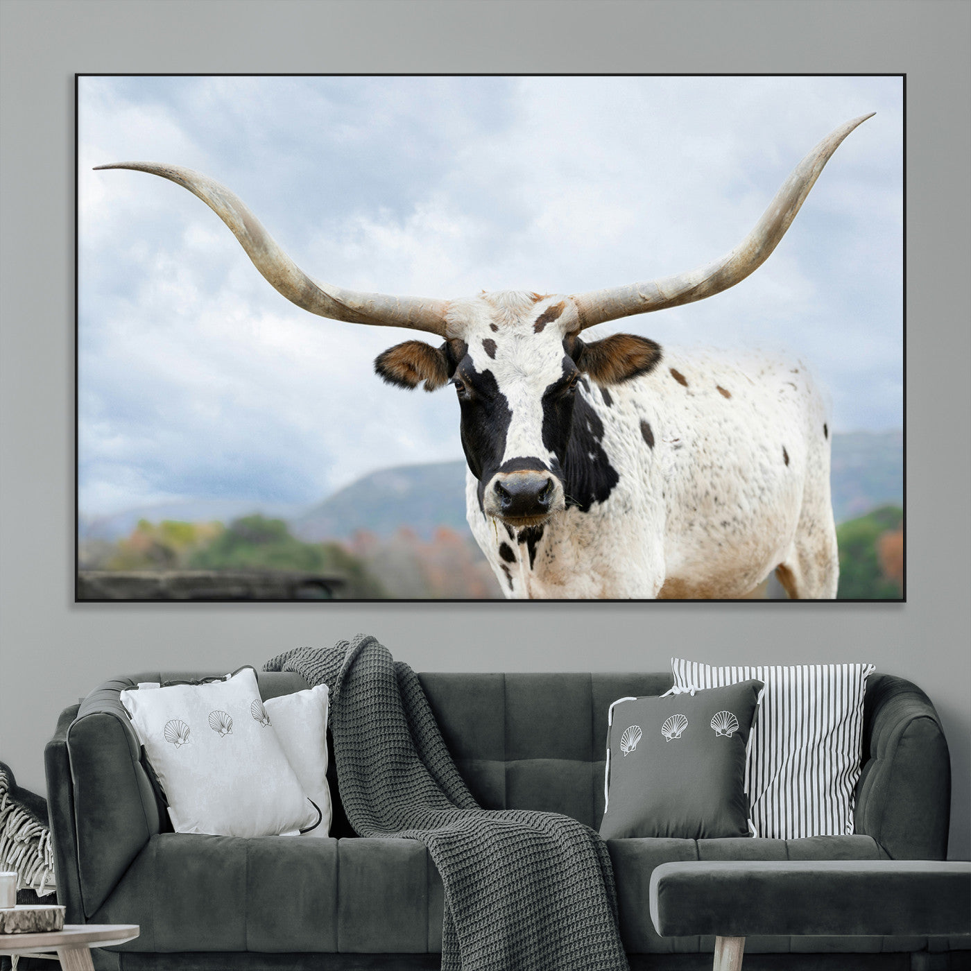 63592811-SEG-FC-51X34_Oversize_Oversize-Texas Longhorn Wall Art Canvas Print, Framed Western Rustic Art Picture Print, Farmhouse Decor Perfect Rustic Farmhouse Decor