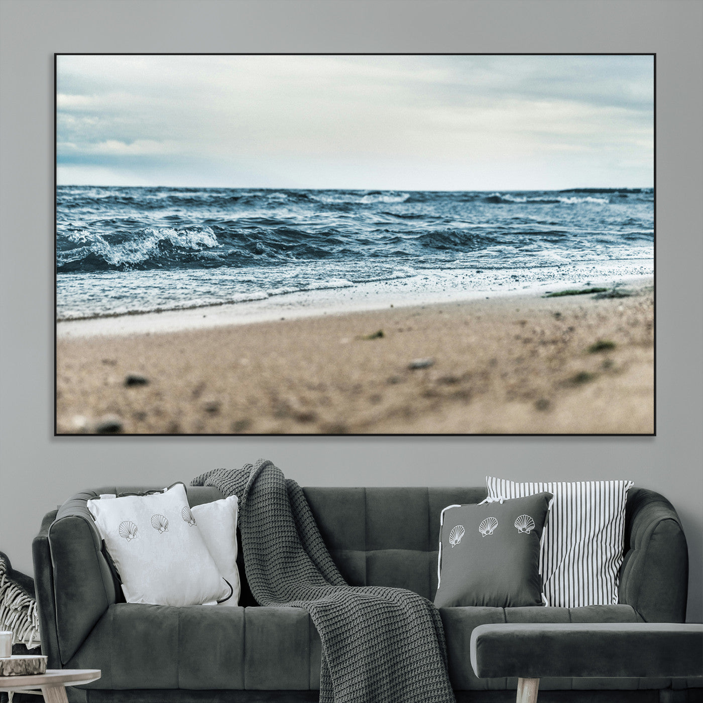 81812590-MGV-CV-36X24-Ocean Wall Art Wall Art Canvas Print, Framed Coastal Canvas Art Picture Print, Moody Seascape Perfect Coastal Minimalist Decor
