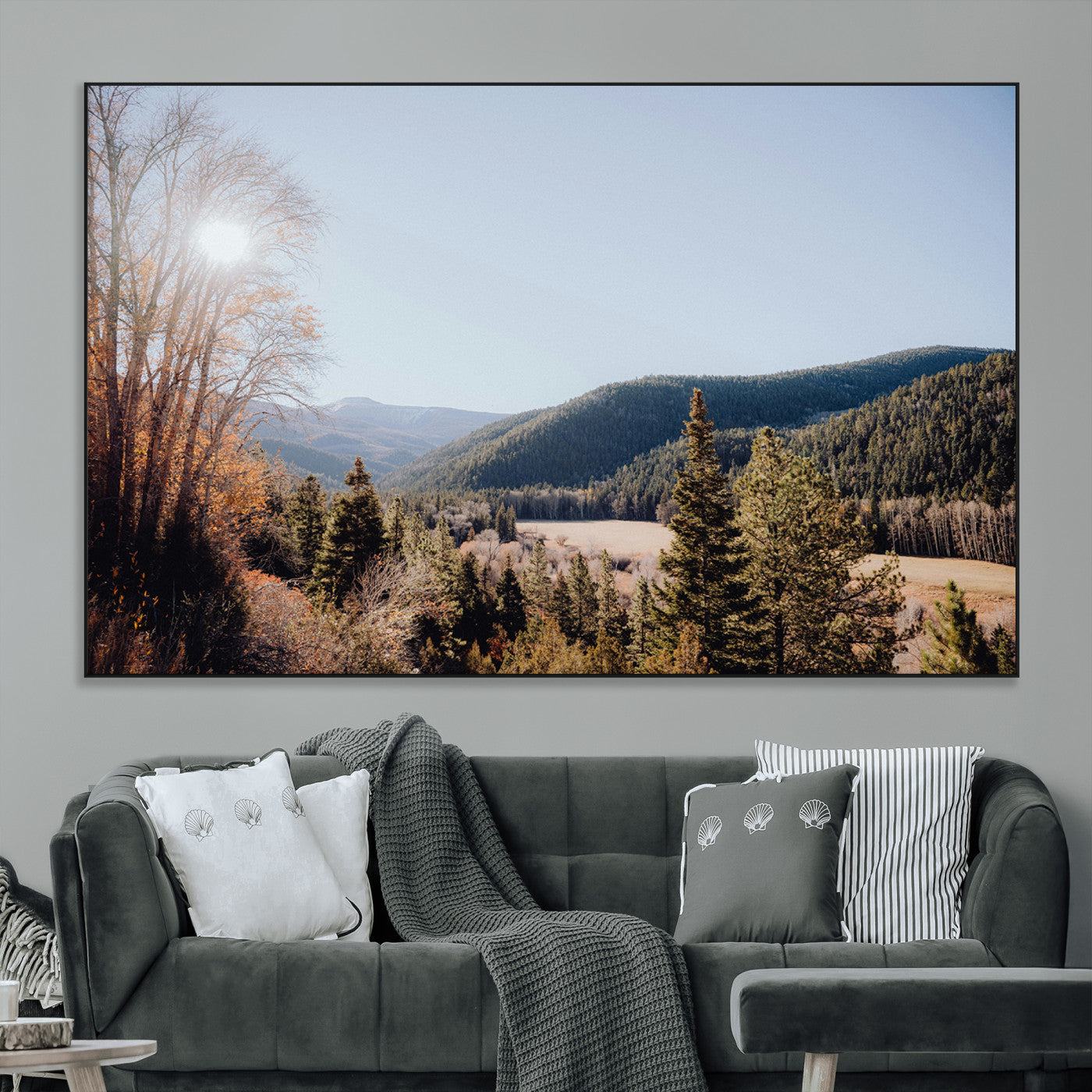 52941305-MGV-CV-36X24-Rustic Landscape Wall Art Canvas Print, Framed Serene Valley Art Picture Print, Pine Tree Horizon Perfect Rustic Cabin Decor