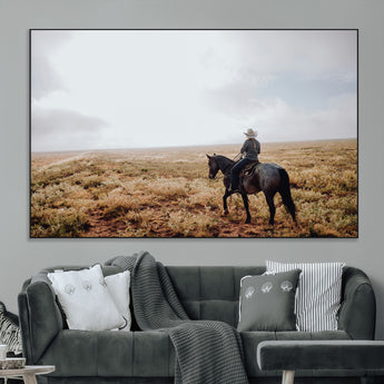 57597730-MGV-CV-36X24-Cowboy Wall Art Wall Art Canvas Print, Framed Western Canvas Art Picture Print, Rustic Ranch Scene Perfect Rustic Western Decor