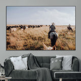 22431577-MGV-CV-36X24-Western Wall Art Wall Art Canvas Print, Framed Cowboy Canvas Art Picture Print, Cattle Drive Scene Perfect Rustic Western Decor