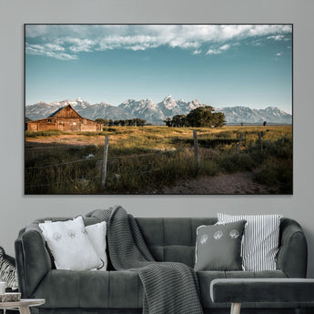 92497443-MGV-CV-36X24-Rustic Farmhouse Wall Art Canvas Print, Framed Mountain Cabin Art Picture Print, Western Landscape Perfect Rustic Farmhouse Decor
