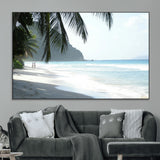 18311030-MGV-CV-36X24-Tropical Beach Wall Art Canvas Print, Framed Serene Ocean Art Picture Print, Palm Tree Shadows Perfect Tropical Coastal Decor